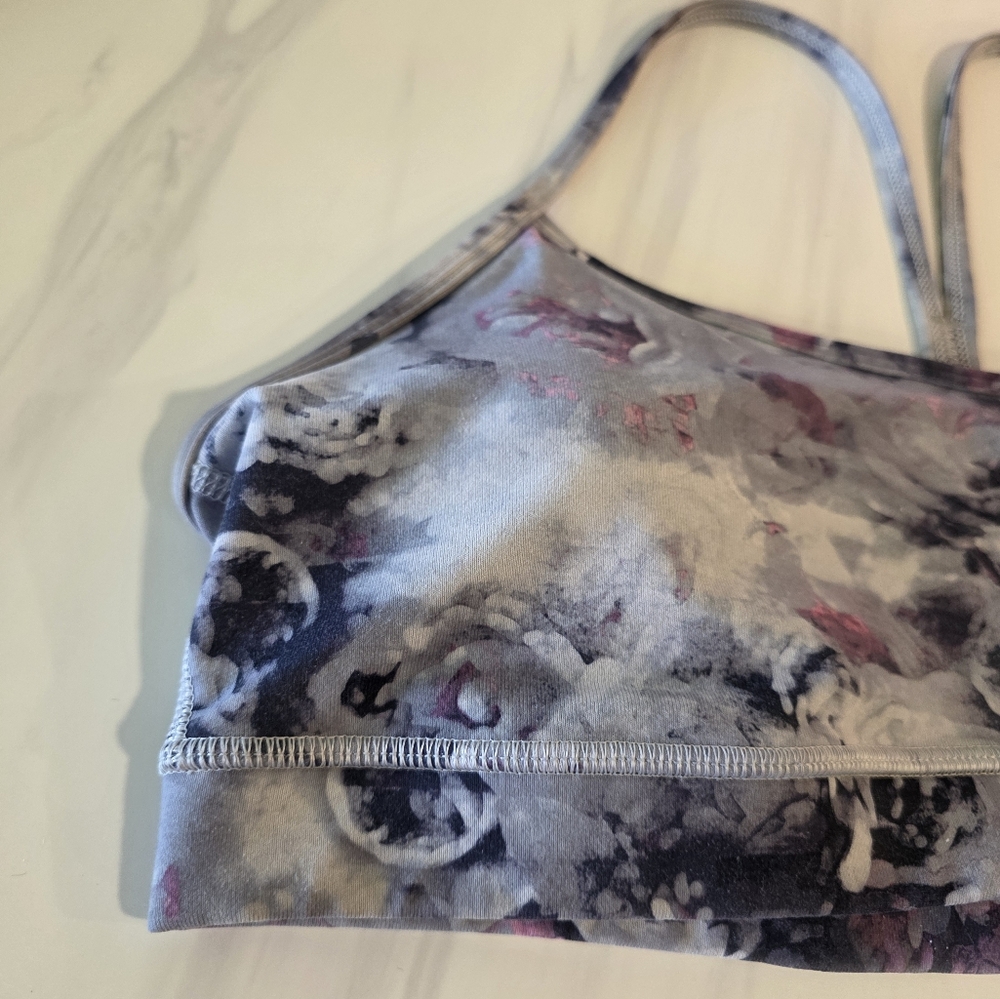 Lululemon Athletica 10 Power Y Sports Bra Gray & Pink Floral Sporty Yoga - Picture 5 of 13